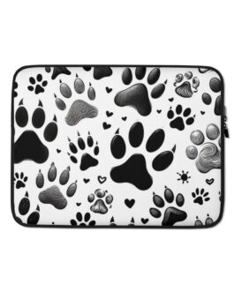 laptop sleeve dog paw print, funda computadora huellas de perro