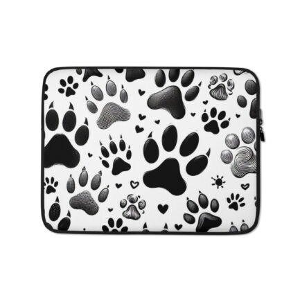 laptop sleeve dog paw print, funda computadora huellas de perro